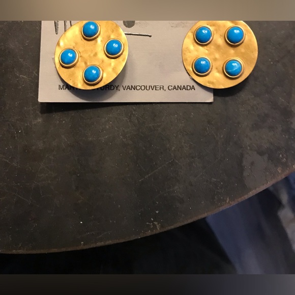 Martha Sturdy, Canadian designer, vintage, pierced,faux turquoise,gold wash - Picture 1 of 3